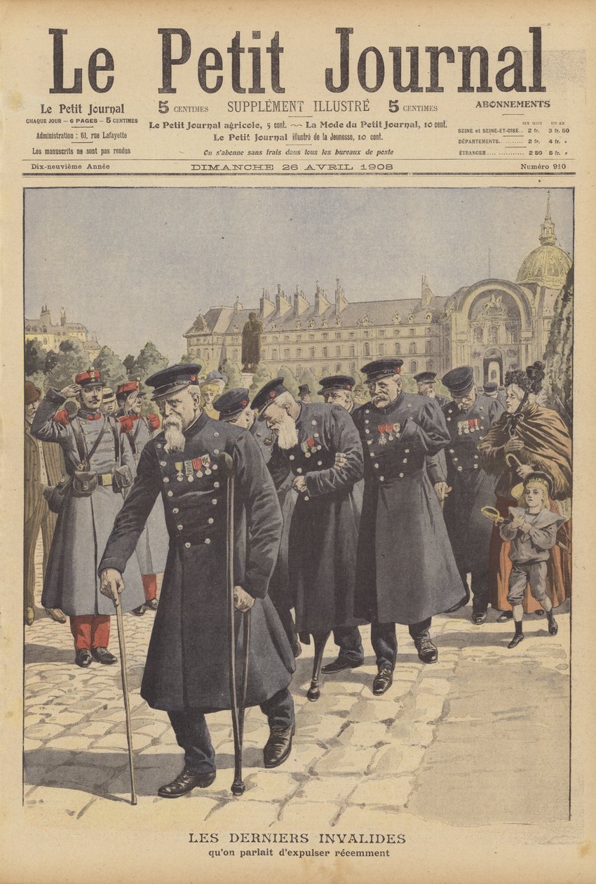De sidste krigsveteraner fra Hotel des Invalides, Paris (farvelitografi) af French School