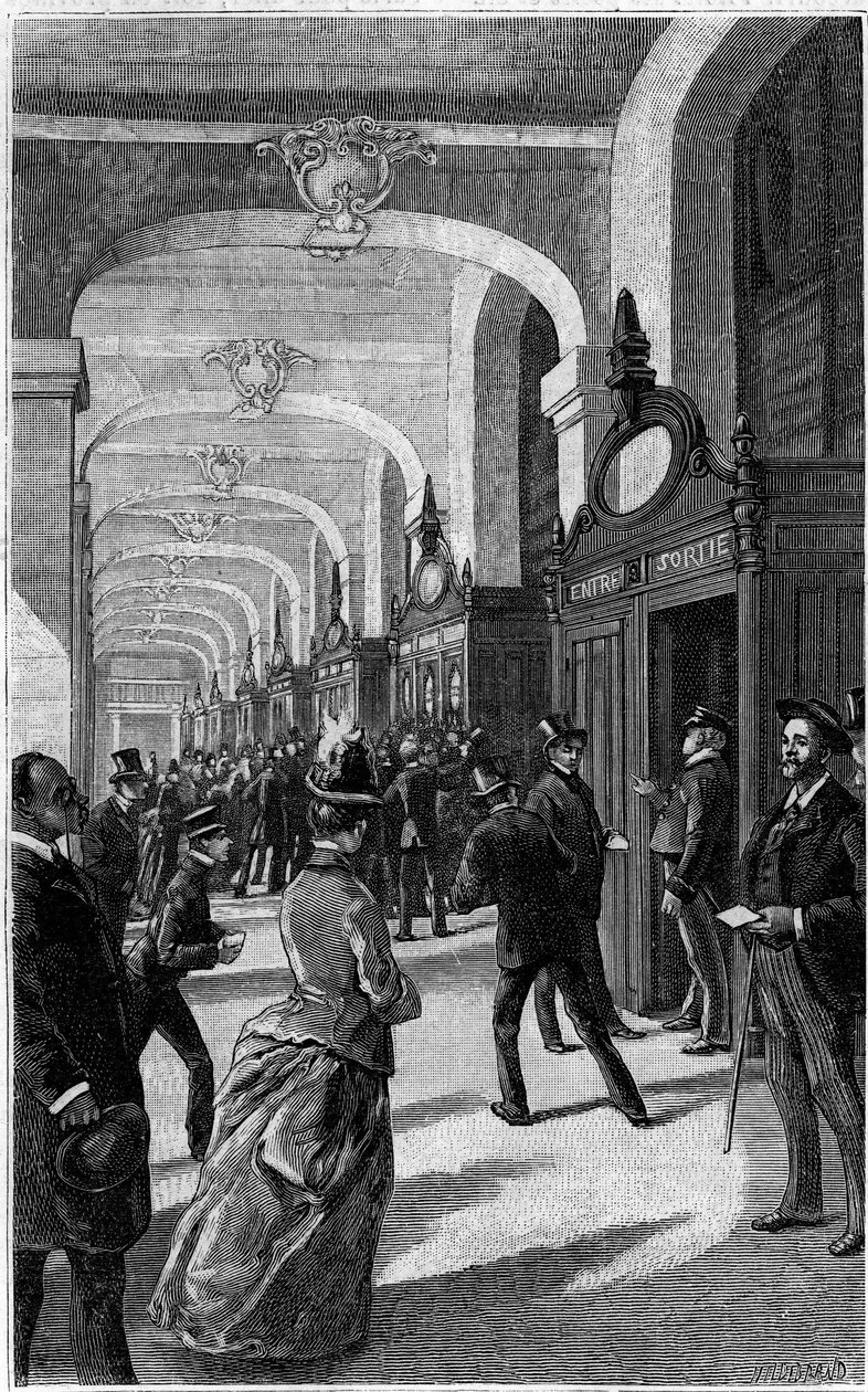 Postkassegalleriet på Hotel des Postes på rue du Louvre i Paris. Indgravering i journalen ""Ungdom"" af French School
