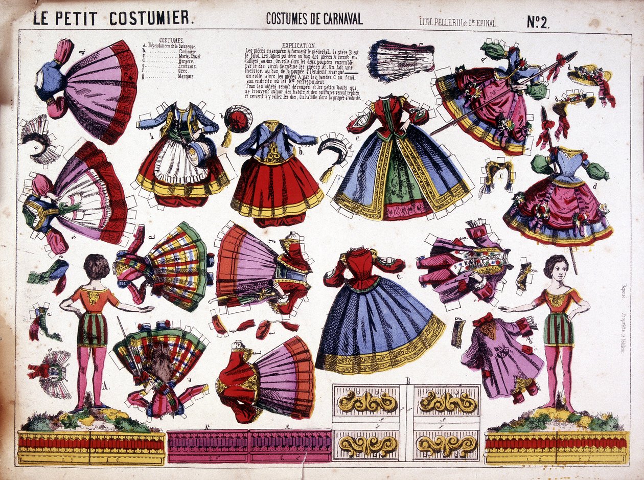 Den lille kostumemager - karnevalskostumer: decoupage. 19. århundrede. af French School