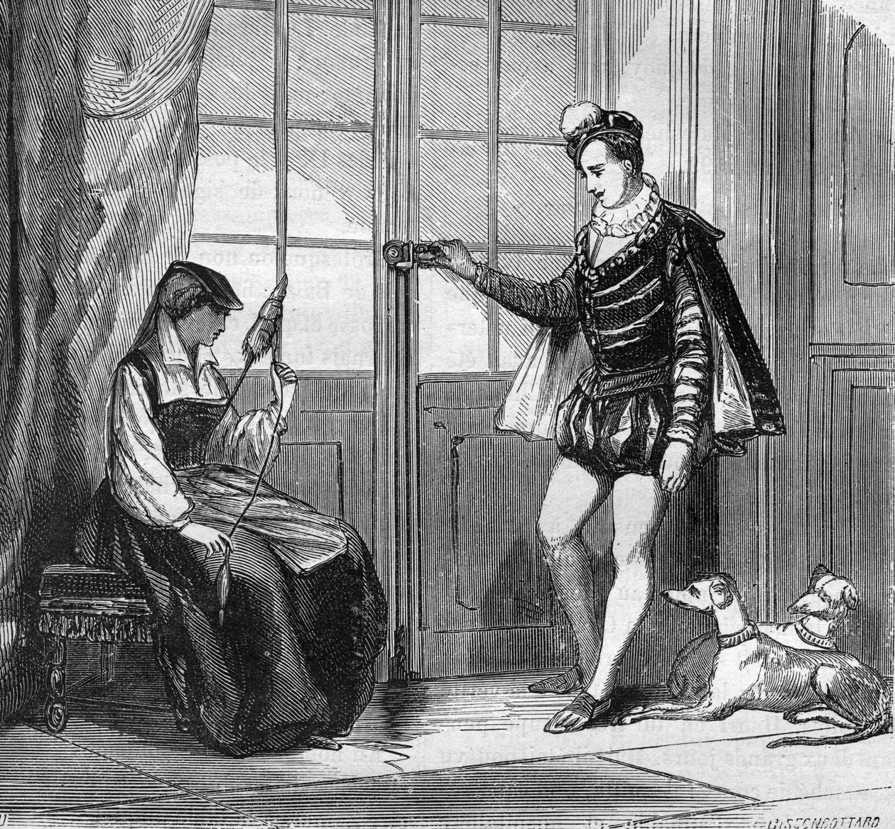 Kærligheden til kong Henrik II (1519-1559) og til en ung italiensk Filippa Duco. Indstik i "Prostitutionens og udskejelsens historie blandt alle verdens folkeslag fra oldtiden til i dag" af Dr. Th. -F. Debray. 1879. af French School