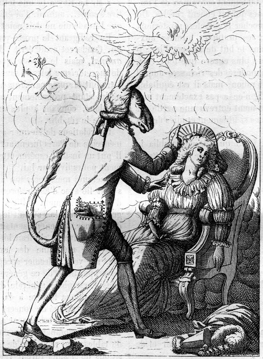 Den magiske finger, et kollegium, der ligner en gammel karikatur om Frans Anton Mesmer (1734-1815), en tysk læge, grundlægger af teorien om dyremagnetisme eller mesmerisme. Indgravering i "" La Nature. Revue des sciences et de ses applications aux arts et  af French School