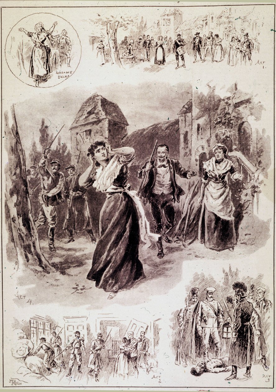 Hovedillustrationen skildrer scenen: ”En tåre blev hørt, separate slag fulgte. Francoise, ophidset af en rysten, havde båret sine hænder til sine ører.”” til “L