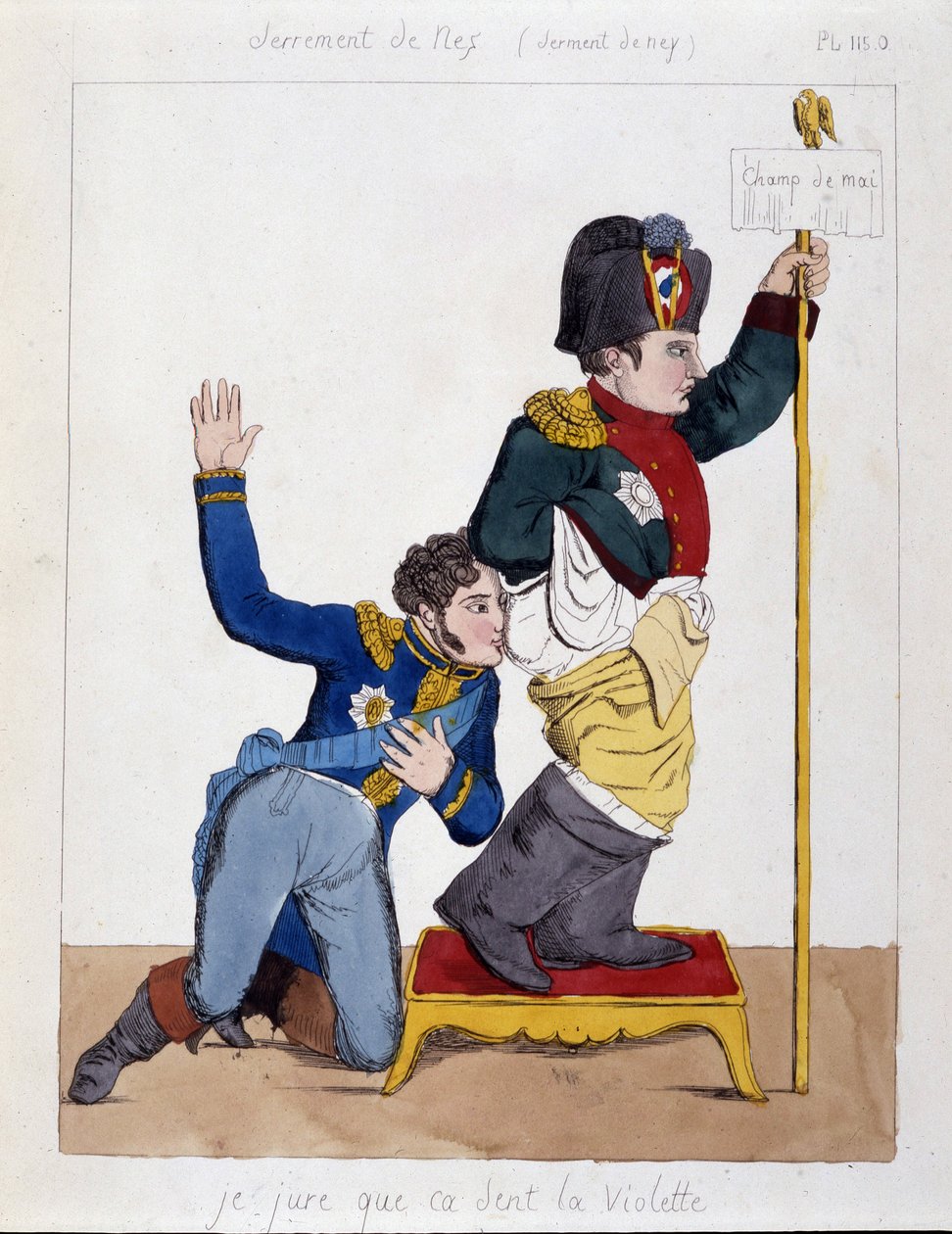 Marechalen Michel Ney (1769-1815) snuser til numsen af Napoleon 1.: "Jeg sværger, det lugter af viol"", sd v.1810. af French School
