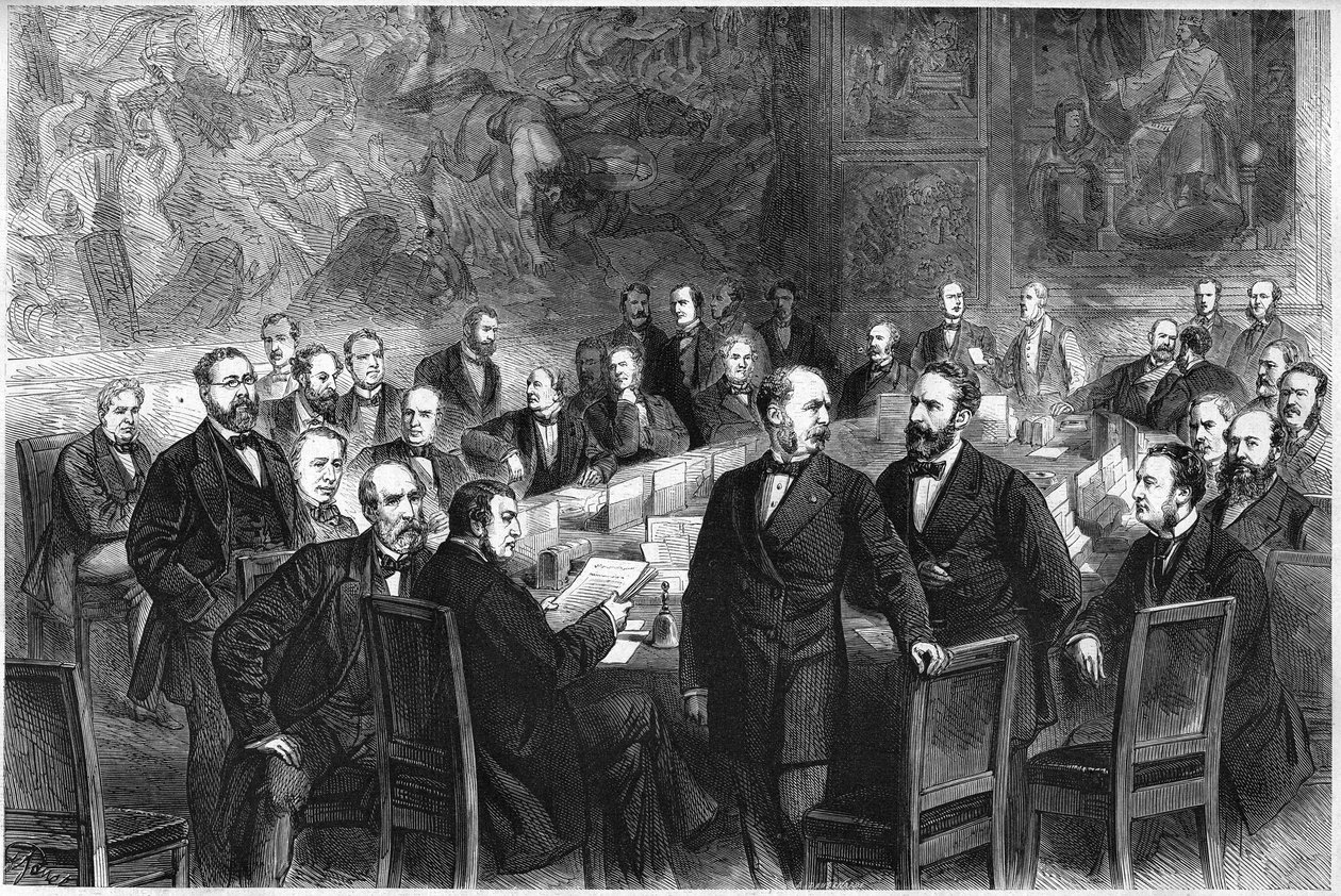 Medlemmerne af "Commission des Trento" (udvalg for den franske nationalforsamling under den tredje republik ansvarlig for at fremsætte forfatningsforslag): Jules Armand (Jules-Armand) Dufaure, Felix de Tarteron, Louis Grivart, Lucien Brun, Edouard Lef af French School