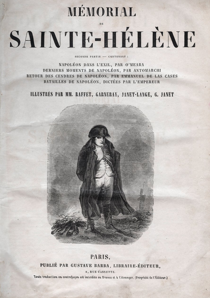 Mindesmærket for Sankt Helene af grev Emmanuel de Las Cases (1766-1842) (Saint Helene) - Napoleon a Sainte-Helene - udgave af 1860 af French School