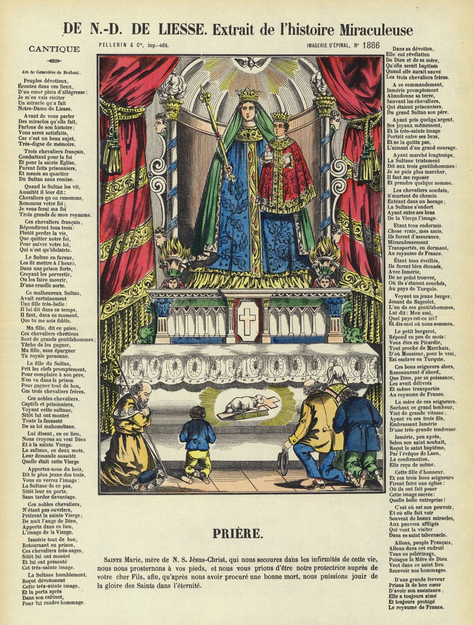 Den mirakuløse historie om Vor Frue af Glæde (farvelitografi) af French School