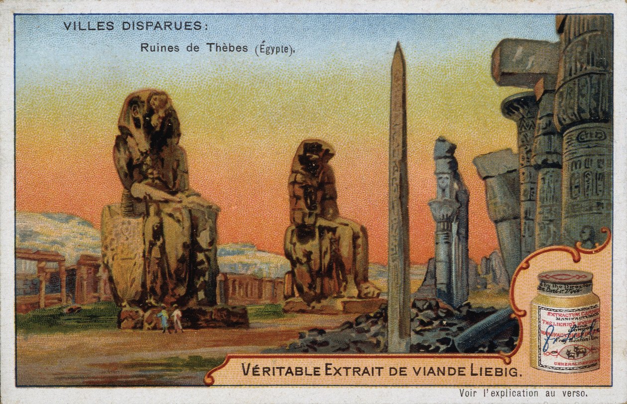 De forsvundne byer: ruinerne af Theben (Ægypten) - Liébig reklameklistermærke af French School