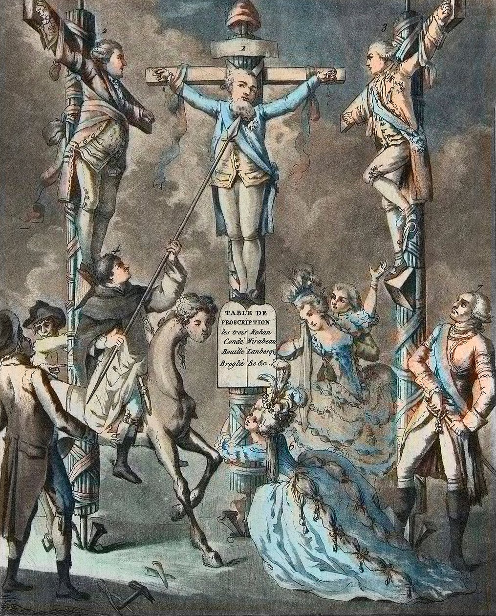 Den nye calvarie, Louis XVI sat på korset ved oprør - 2. og 3. Monsieur (Louis Stanislas Xavier, greve af Provence (1755-1824), Louis XVIII) og greven af Artois (Charles Philippe (1757-1836) Charles X), kongens brødre, lænede sig efter dekreterne o af French School