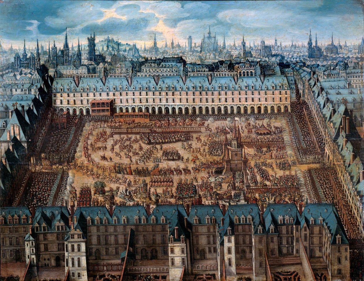Romanen om ridderne af herlighed eller Grand karrusel på den kongelige plads i april 1612 i anledning af brylluppet af Ludvig XIII (1601-1643) og Anne af Østrig - Anonym maleri. 1612 olie på træ, søn. 0,41x0,52 m Paris, Musee Carnavalet - Grand Caro af French School