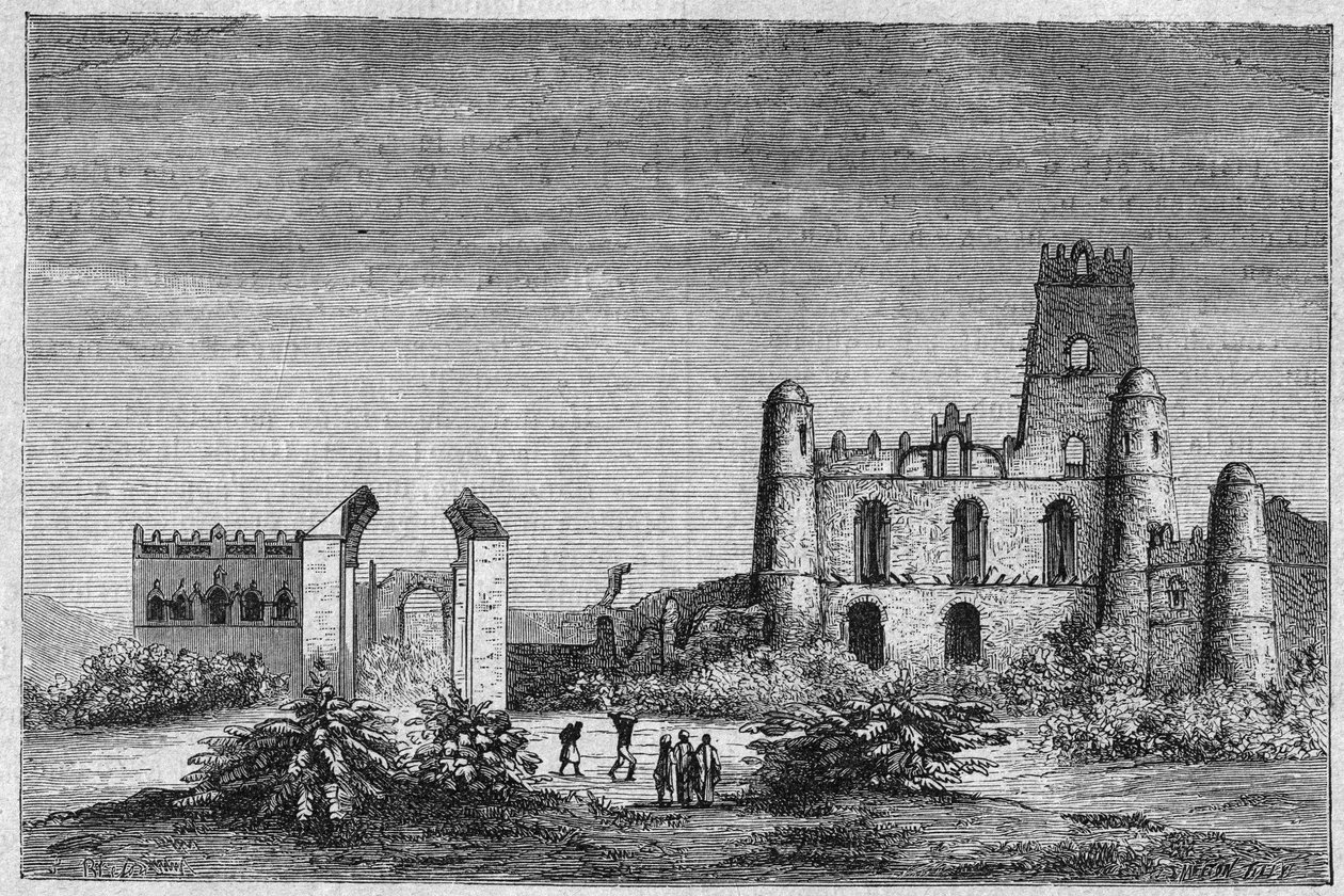 Negous-paladset (Negus) eller konger af Etiopien i Gondar. Gravering fra 1896 i "" L