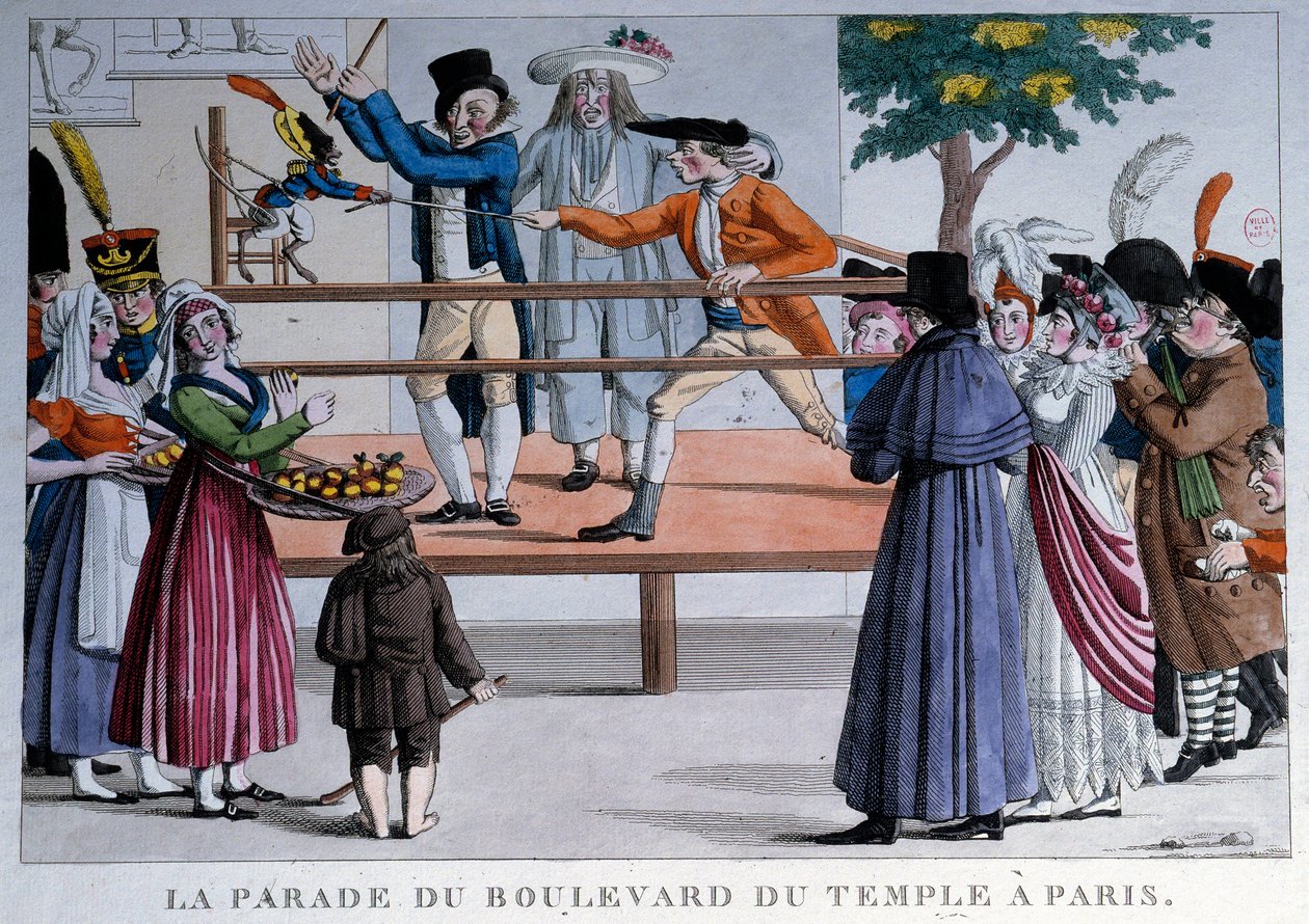 Paraden på boulevard du temple i Paris. Anonym litografi af French School