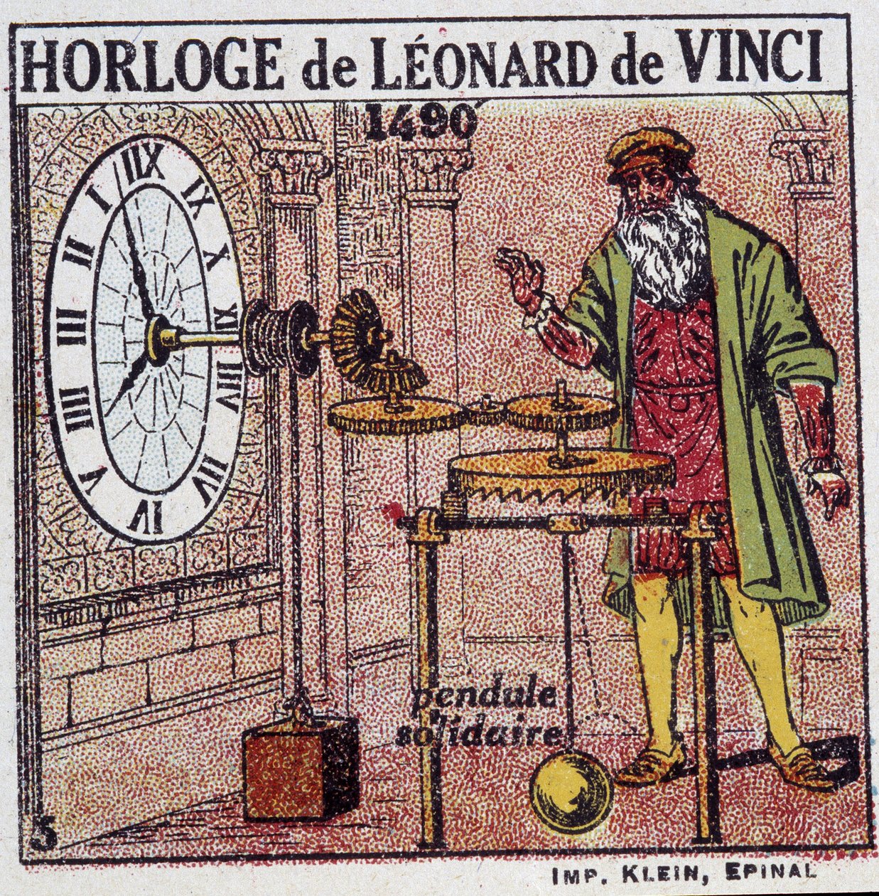 Det pendulære ur af Leonardo da Vinci (Leonardo da Vinci) (1452 - 1519) (pendul i 1490) - i "" Energi"" af Henri Arnould, red. Quillet, Paris, 20. århundrede af French School