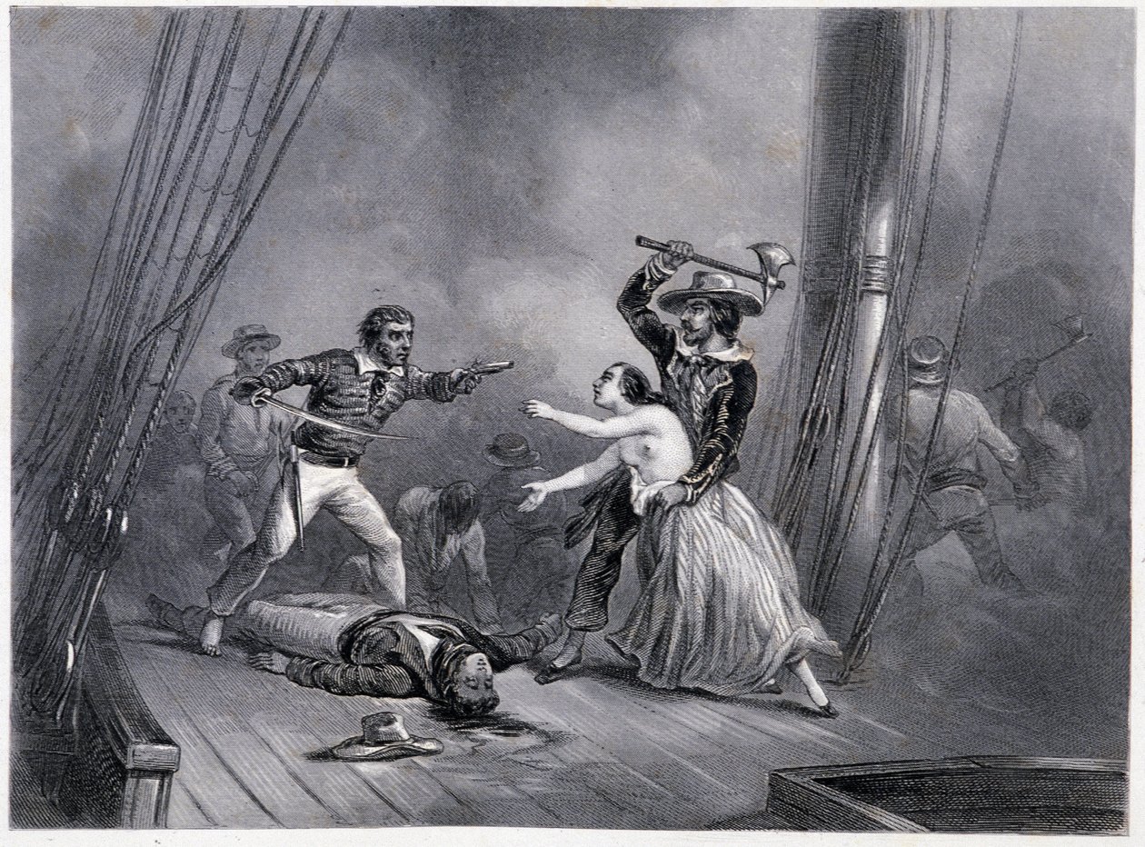 Piraten Morgan bortfører den smukke spanier - i "General History of the Navy" af brødrene E og V Penaud af French School