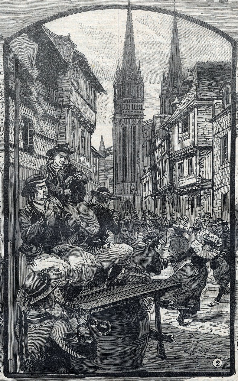 Spillerne af biniou i Quimper (Finistere, Bretagne). i "Den lille pariser"" af French School