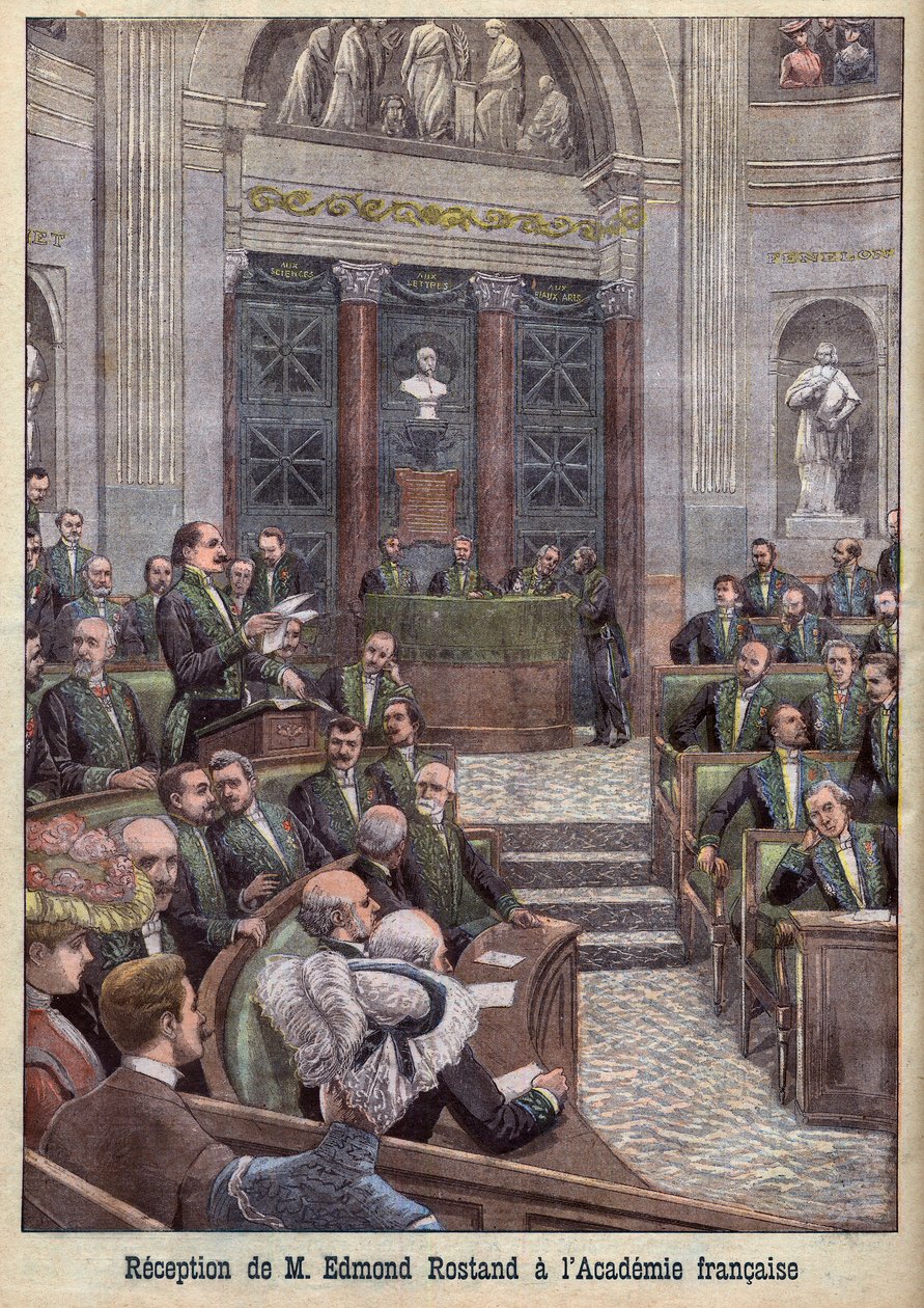 Digteren og dramatikeren Edmond Rostand modtages på Academy Francaise for "Le Petit Journal" af French School