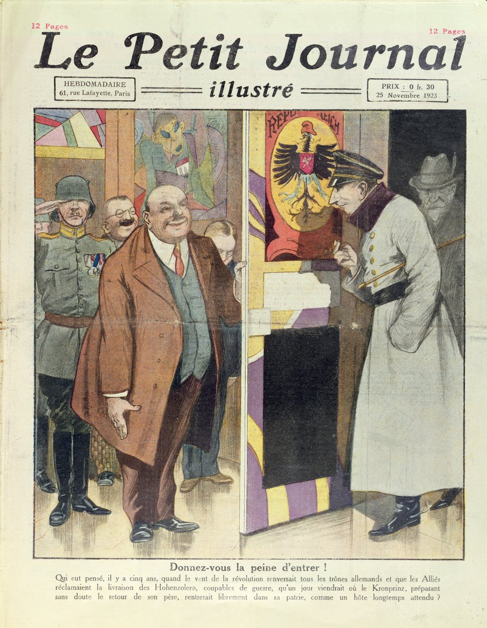Den mulige tilbagevenden af den tyske kronprins, William Hohenzollern (1885-1951) til Tyskland, fra Le Petit Journal, 25. november 1923 af French School
