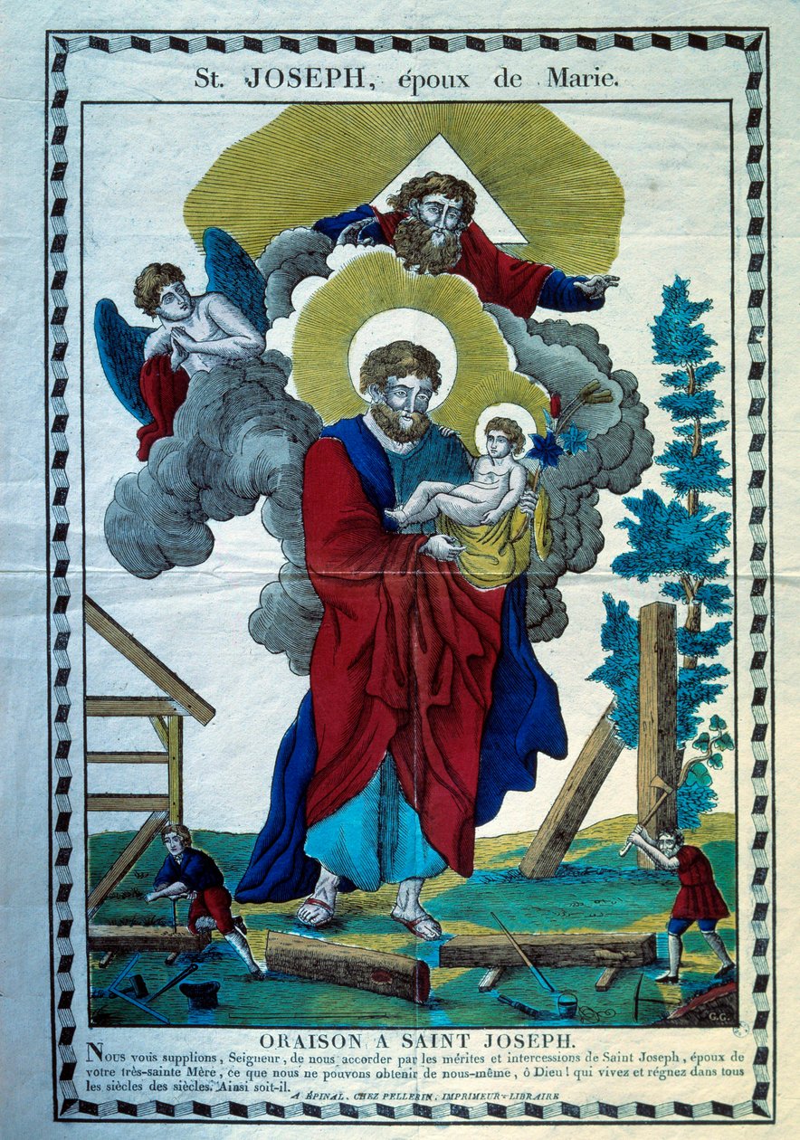 Sankt Josefs bøn, ægtefælle til Maria Gravering af det 19. århundrede. Paris, Museum for populær kunst og traditioner af French School