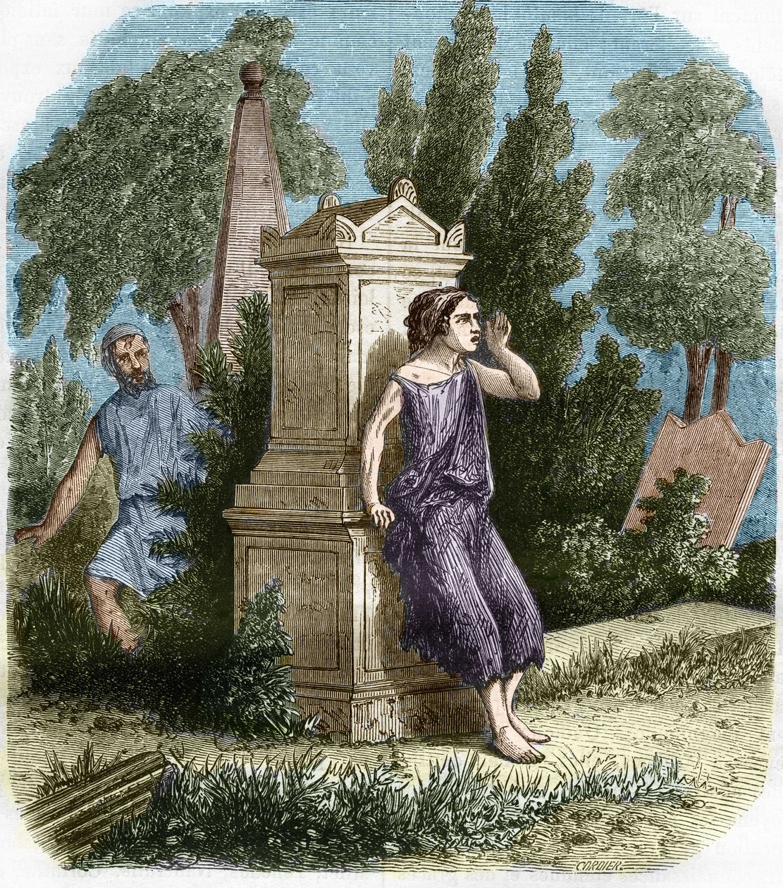 De prostituerede i Antikken, Grækenland: Hetaires lavede åbenlyst deres lille metier. Indgravering "Prostitutionens og udskejelsens historie blandt alle verdens folk fra oldtiden til i dag" af Dr. Th. -F. Debray. 1879. af French School