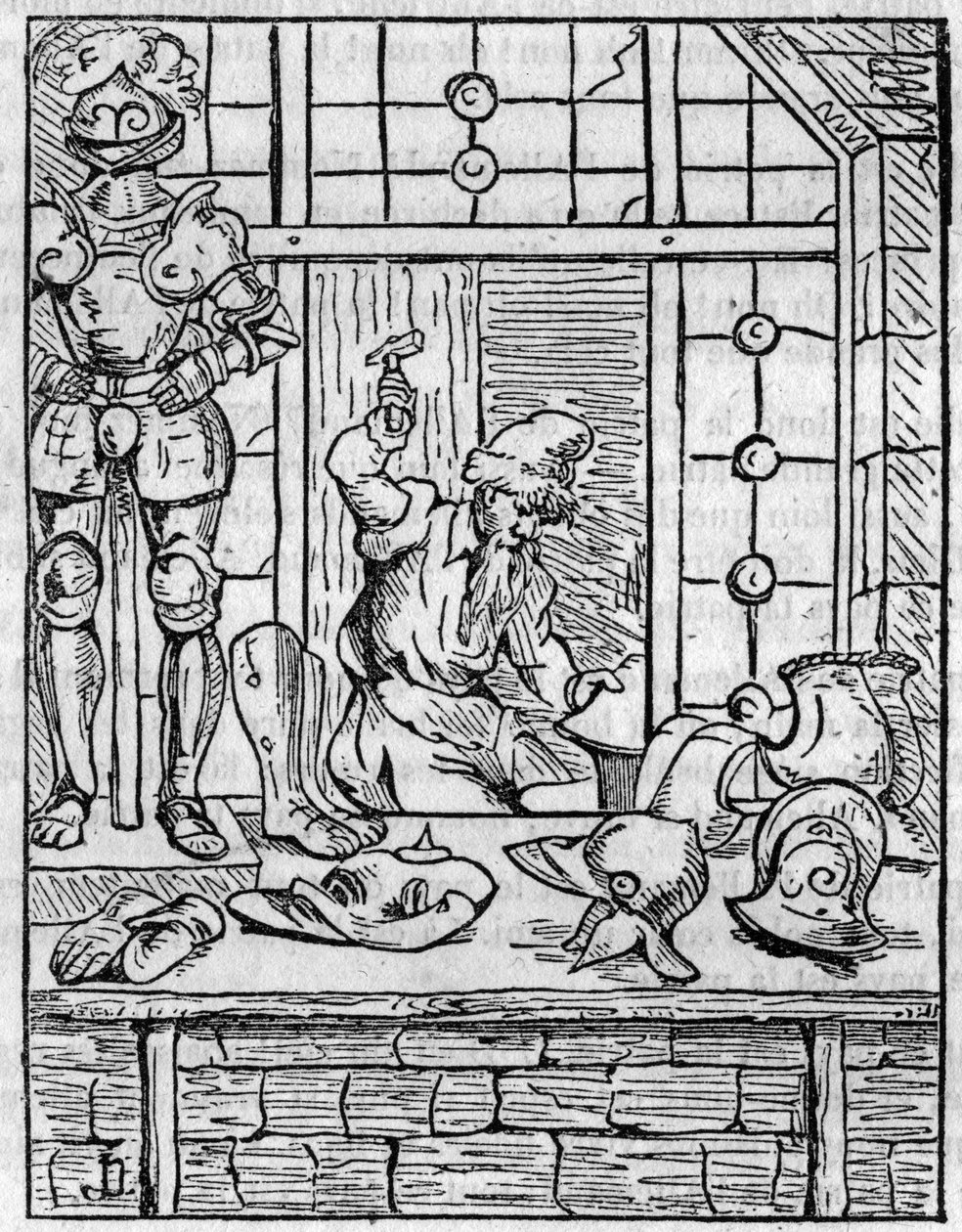Pansermagerens (panser) butik i 1500-tallet. I "" Den maleriske butik"" 1836 af French School