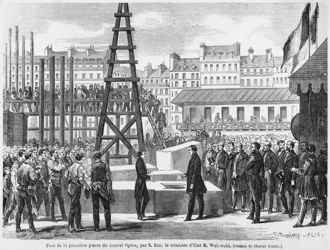 Statsministeren Walewski lægger den første sten til den nye Opera i Paris, 21. juli 1862 af French School