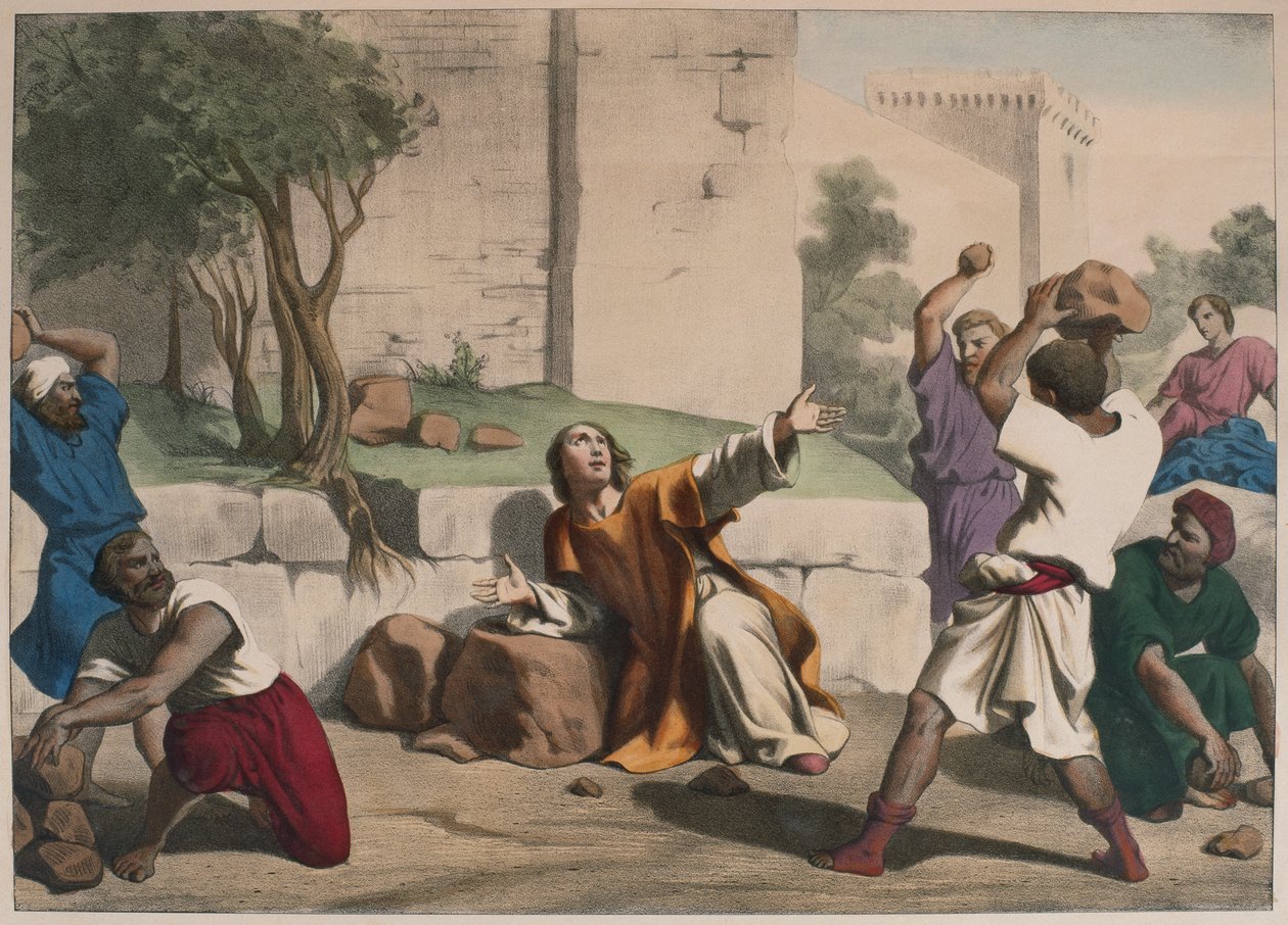 Steningen af St. Stephen, illustration fra en katekismus LHistoire Sainte, udgivet af Charles Delagrave, Paris, slutningen af det 19. århundrede af French School