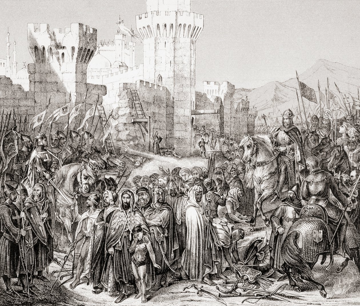 Overgivelsen af Acre til Philip II af Frankrig, kaldet Philip Augustus, under det tredje korstog, fra L