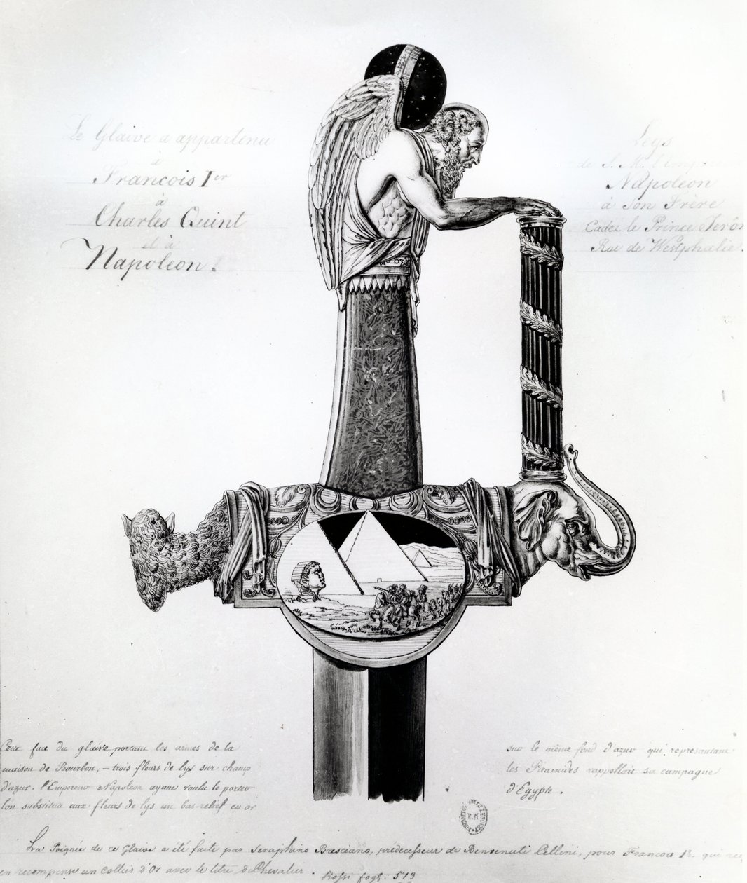 Sværdet ejet af Frans I af Frankrig, Charles V, den hellige romerske kejser og Napoleon Bonaparte med motiv, der repræsenterer Napoleons felttog i Egypten af French School