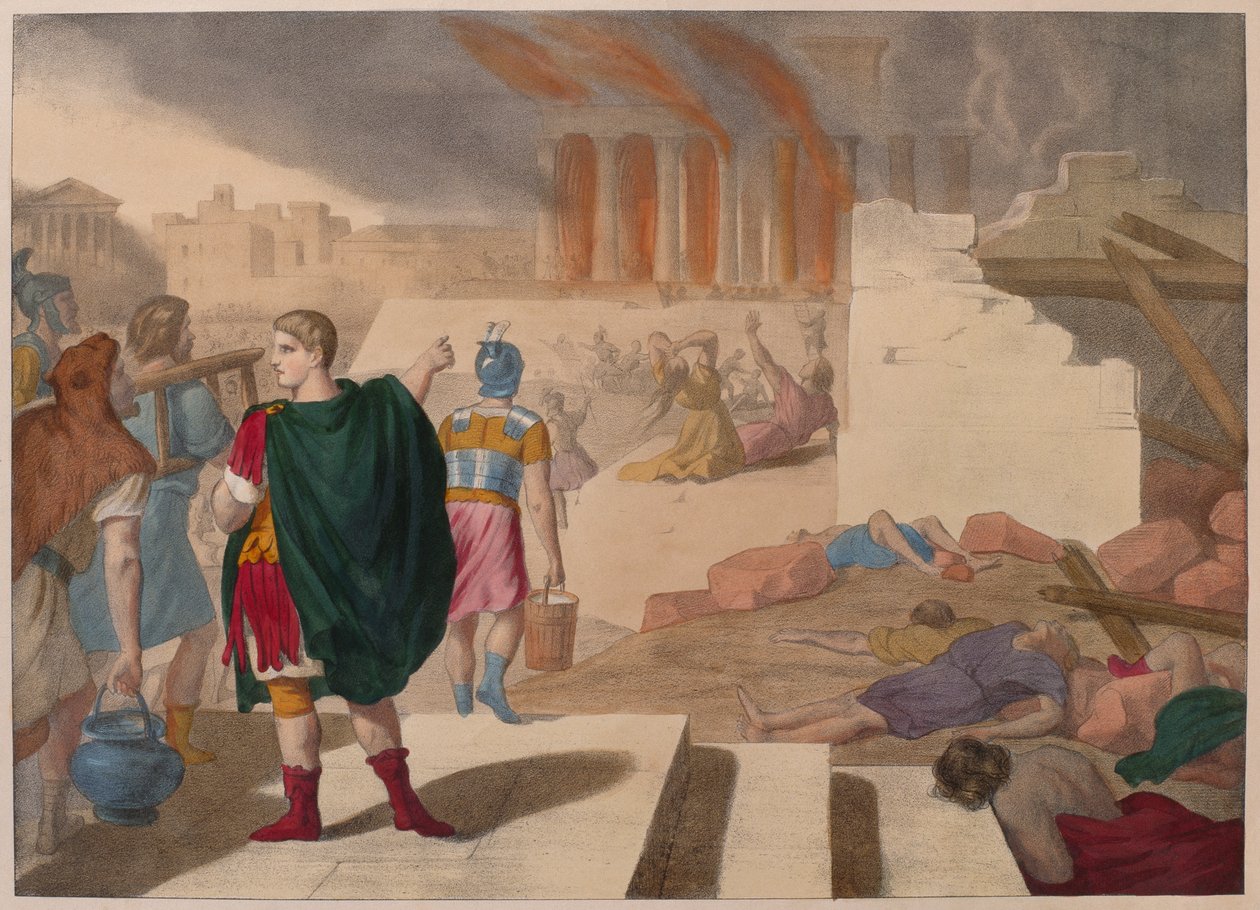 Indtagelsen af Jerusalem af Titus, illustration fra en katekismus LHistoire Sainte, udgivet af Charles Delagrave, Paris, slutningen af det 19. århundrede af French School