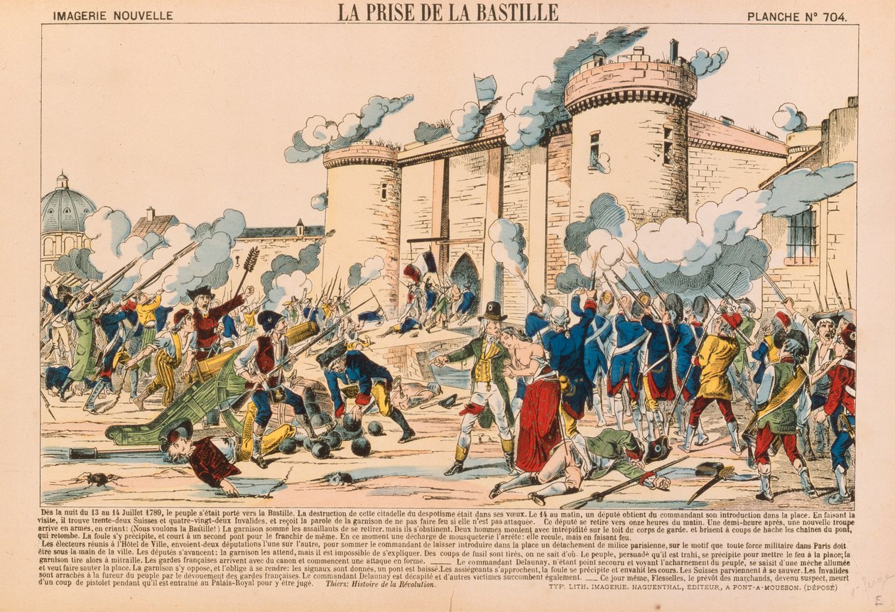 Indtagelsen af Bastillen under den franske revolution den 14. juli 1789, udgivet af Haguenthal, Pont-a-Mousson, 1840 af French School