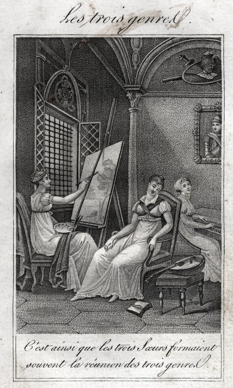 De tre genrer. Kvinde Maler, musiker og læser. af French School