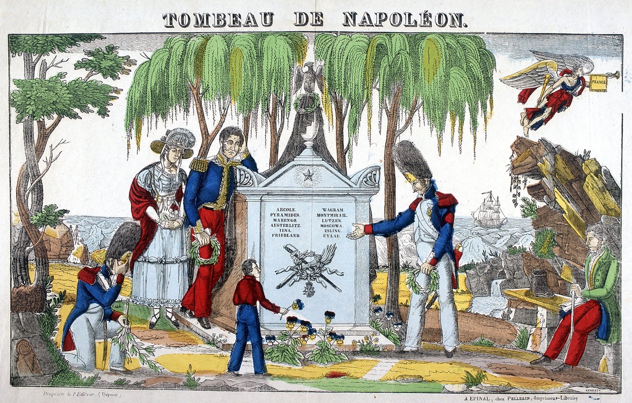 Napoleon Bonapartes grav på øen St. Helena. Billede af Epinal af French School