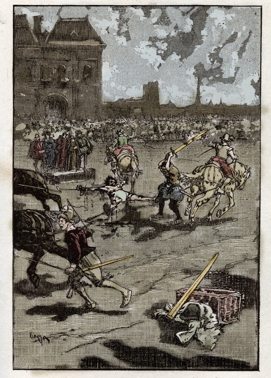 Torturen af Francois Ravaillac, morderen af kong Henry IV: han er indkvarteret i Paris den 27. maj af French School