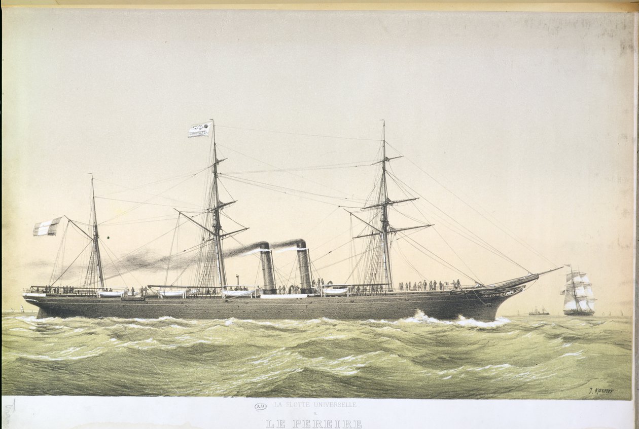 Den transatlantiske padleline Le Pereire krydser fra Le Havre til New York, ca. 1860 af French School