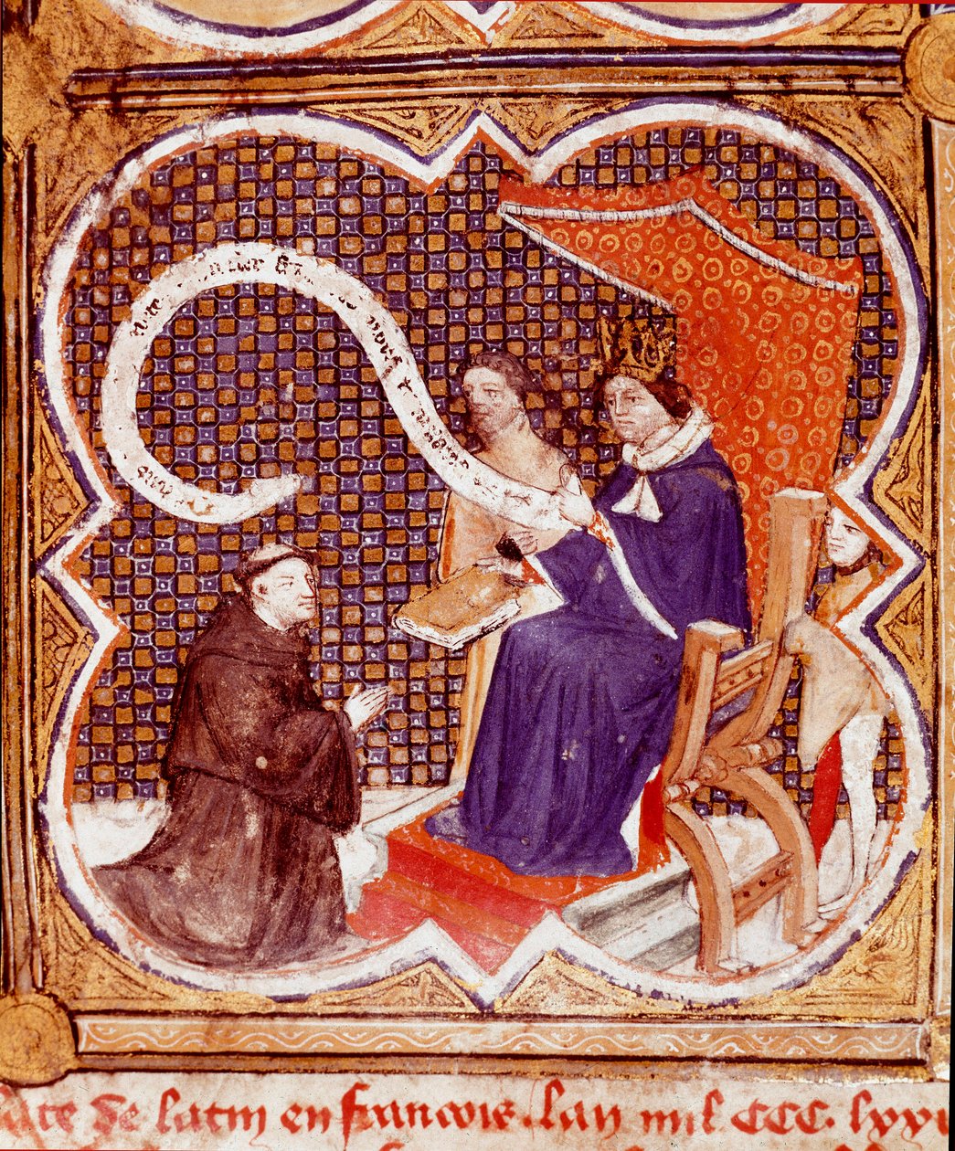 Oversætteren tilbyder sin bog til kong Charles V (1338-1380) Miniature taget fra 