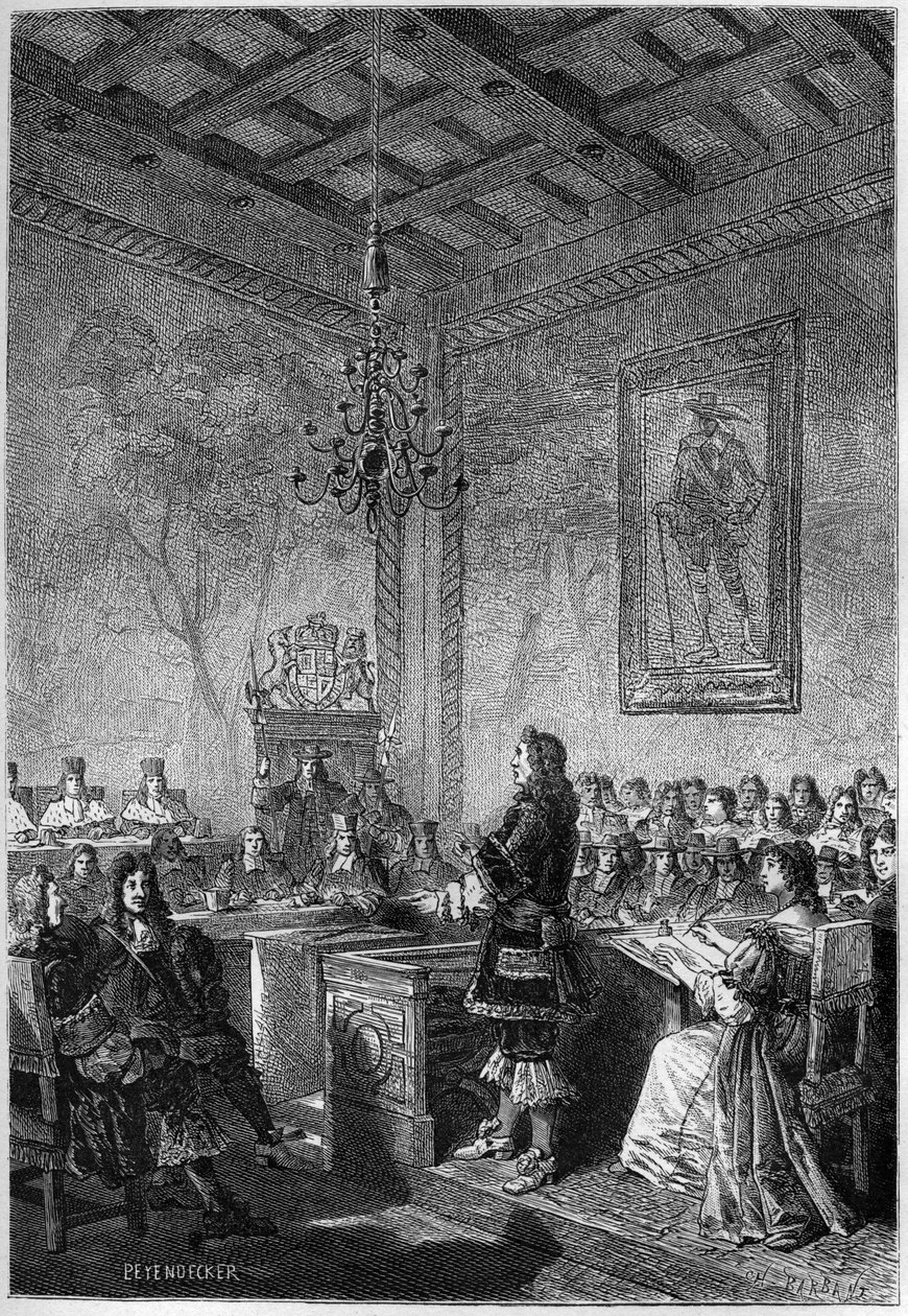 Retssagen mod Lord William Russell (1639-1683) - gravering fra "The History of England, from the earlyst times" af Francois Guizot 1877 af French School