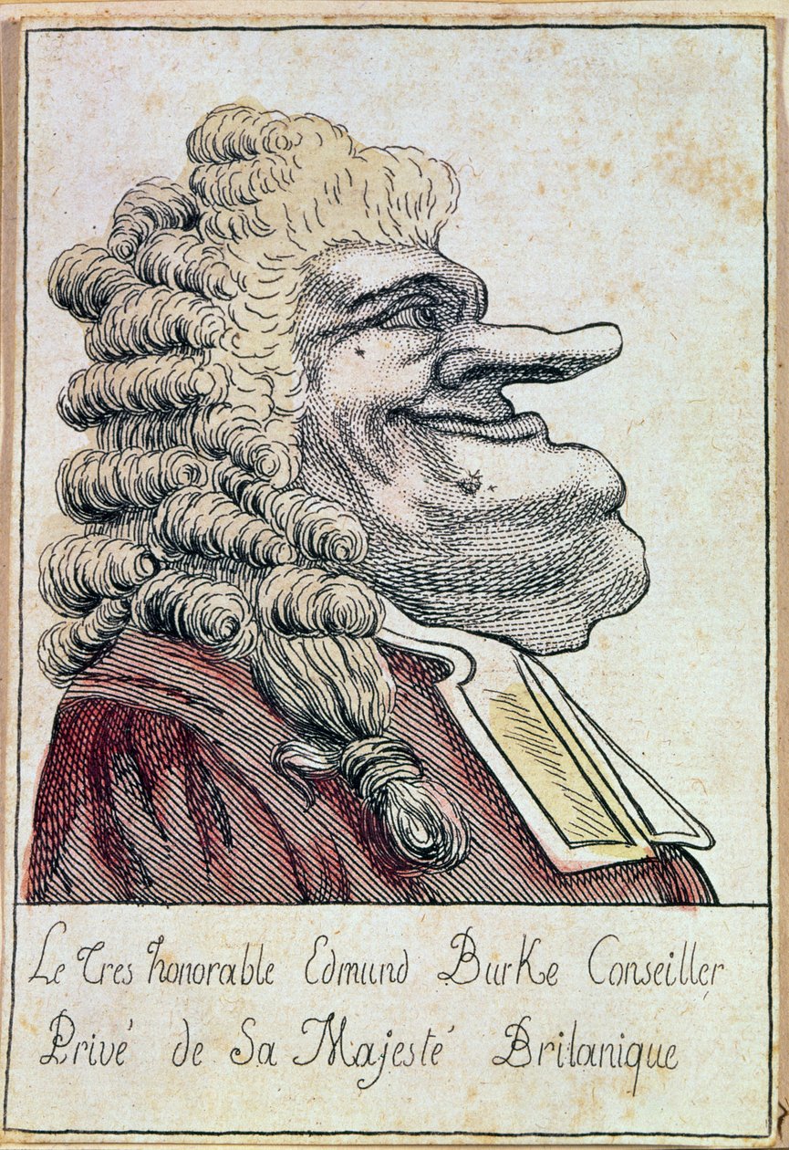Den meget ærede Edmund Burke, privat rådgiver for Hans Majestæt, den britiske konge, fransk karikatur, ca. 1790 af French School