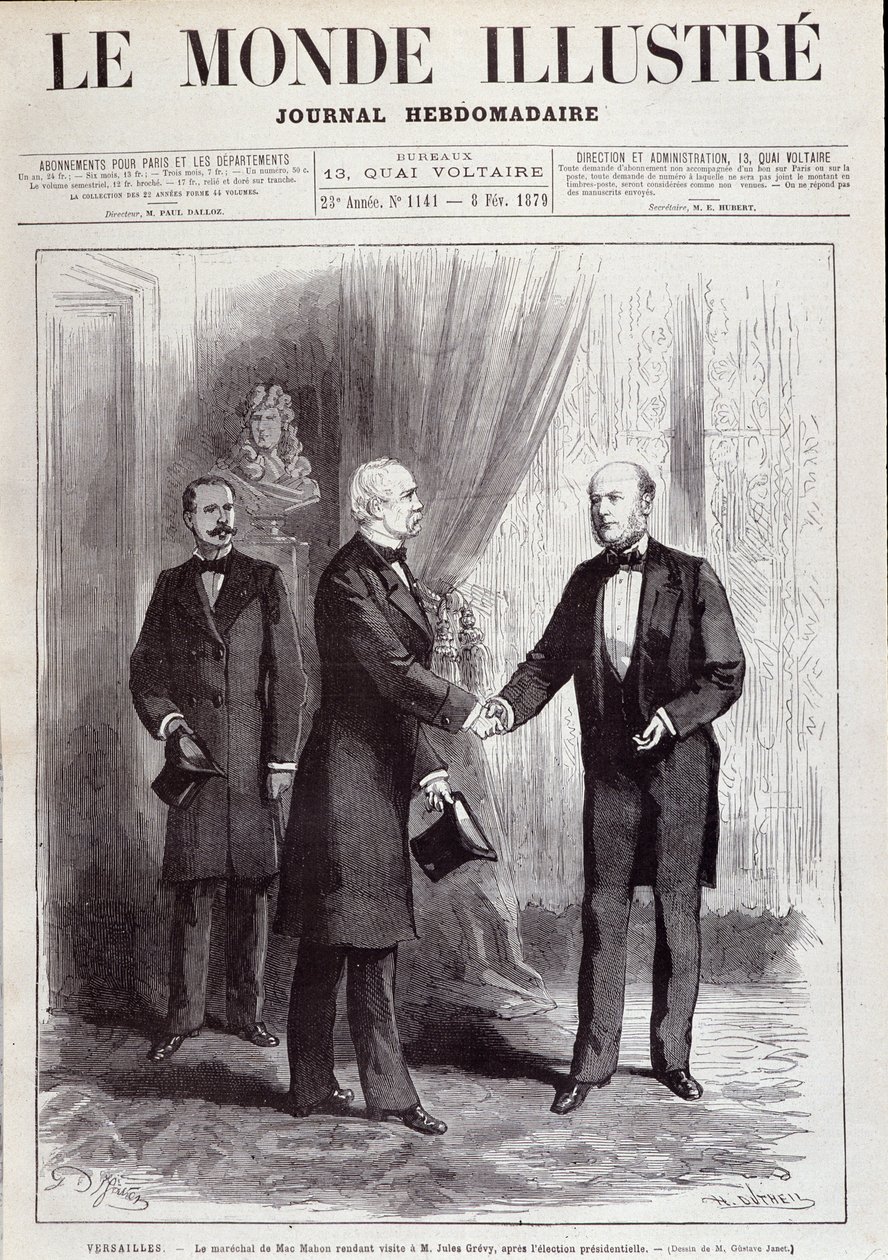 Marshal Patrick af Mac Mahon (Mac-Mahon) (1808-1893) besøg hos præsident Jules Grevy (1807-1891). I "" The Illustrious World", februar af French School