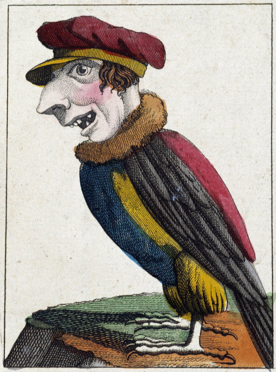 Gribben i karikatur, studie af karakter "flygtig karakter" sd. 19., populært billedsprog. af French School