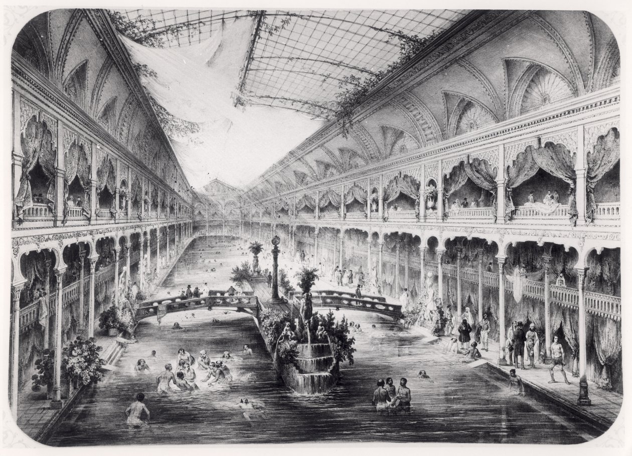 Vandgymnastiksalen på Champs-Elysees i Paris, 1847 af French School