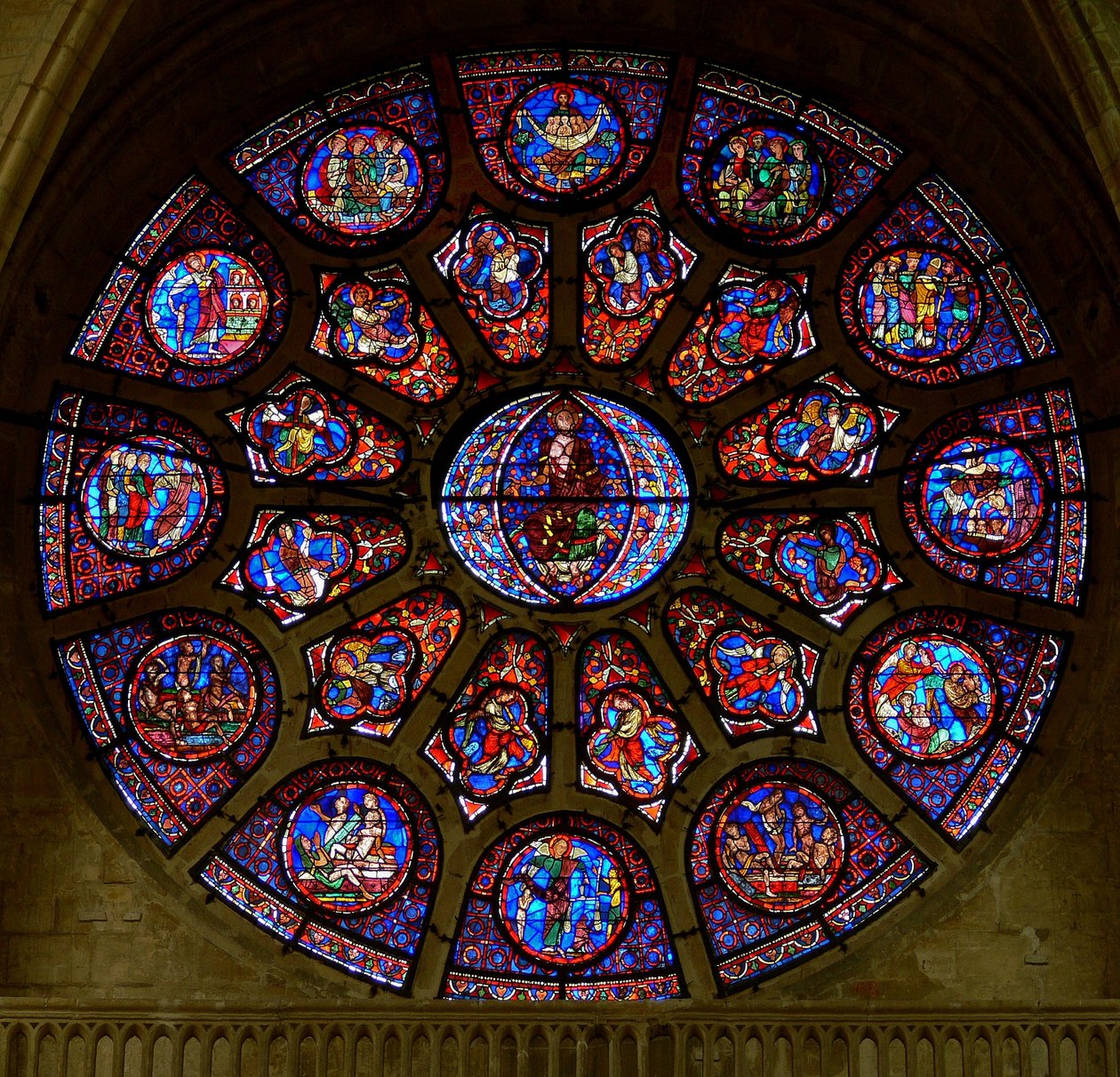Vestrosenvinduet, der forestiller den sidste dom (rosenvindue - indvendigt) af French School