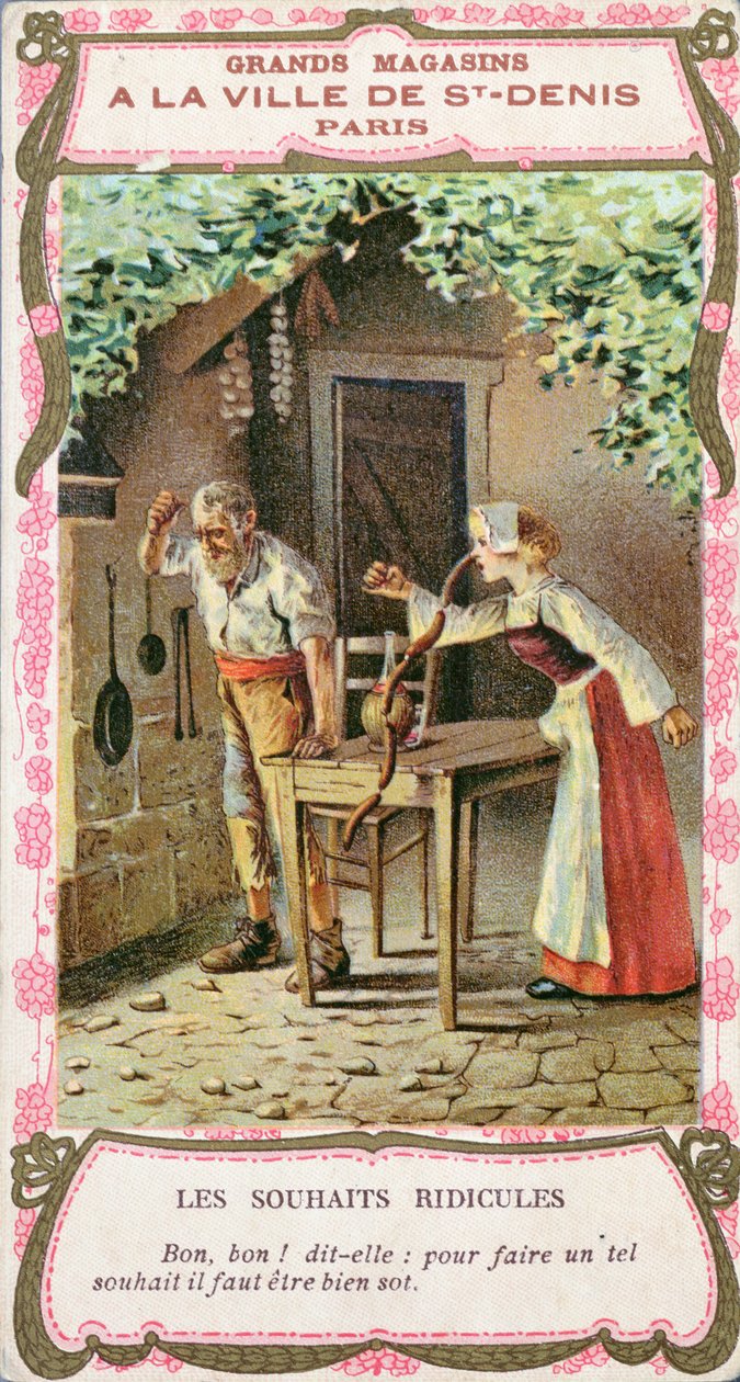 Konen med pølsenæsen, illustration af Perrault-eventyret De tre ønsker (Les Trois Souhaits), slutningen af det 19. århundrede af French School