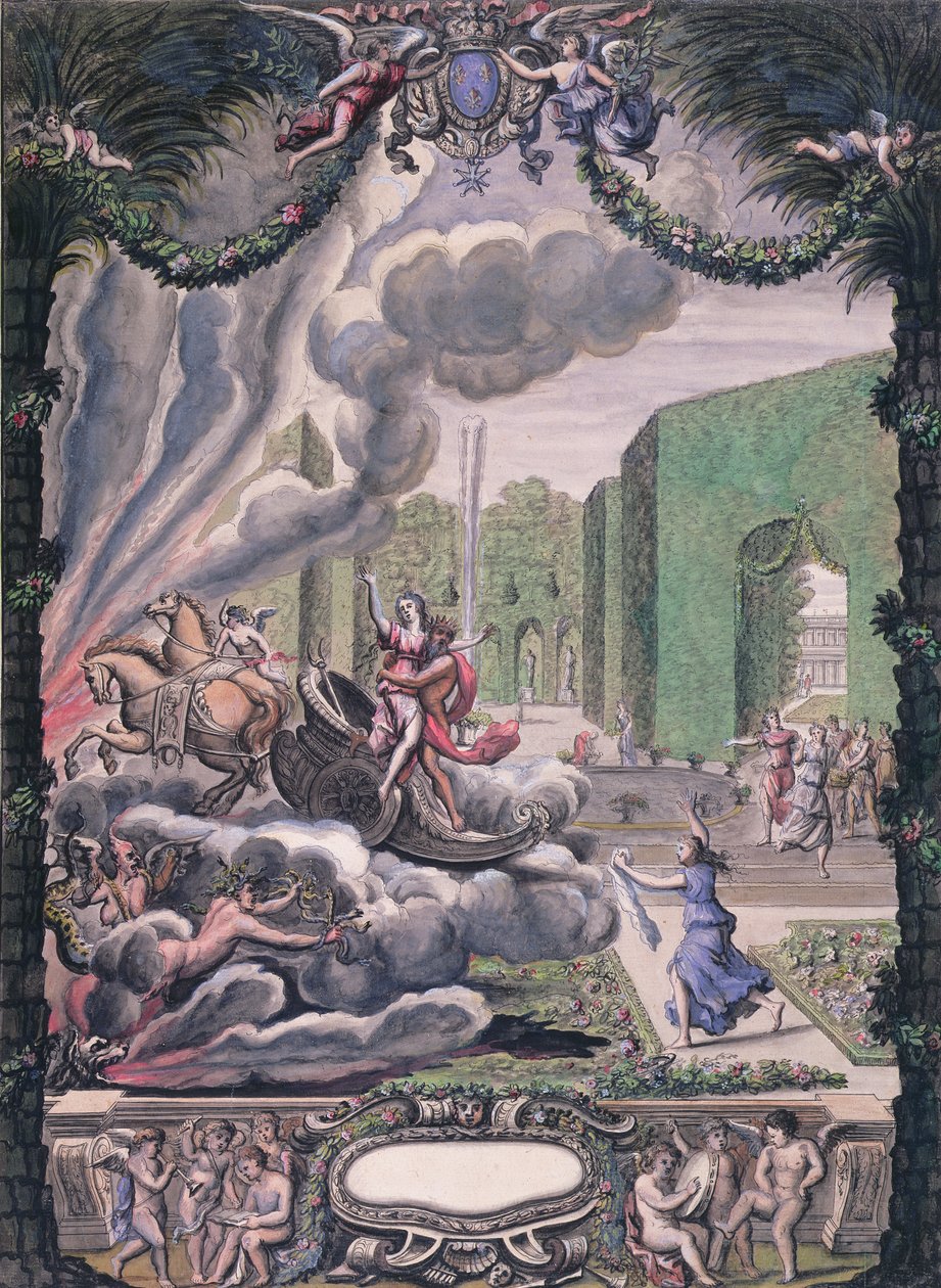 Teaterscene, slutningen af det 17. århundrede (pen og blæk & wc på papir) af French School