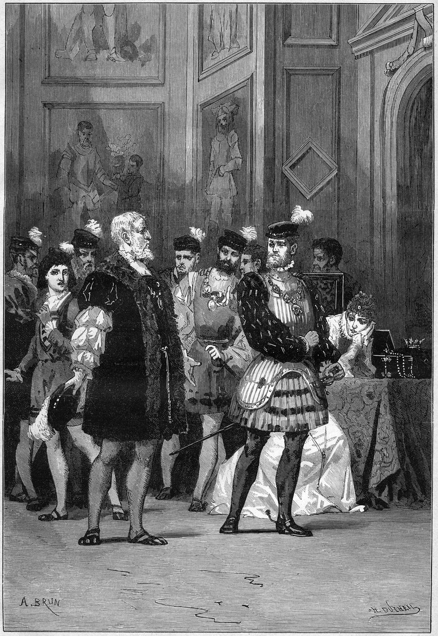 Teaterfremstilling: "" Hernani"" af Victor Hugo (1802-1885), akt III scene 6. Paris, Comedie Francaise af French School