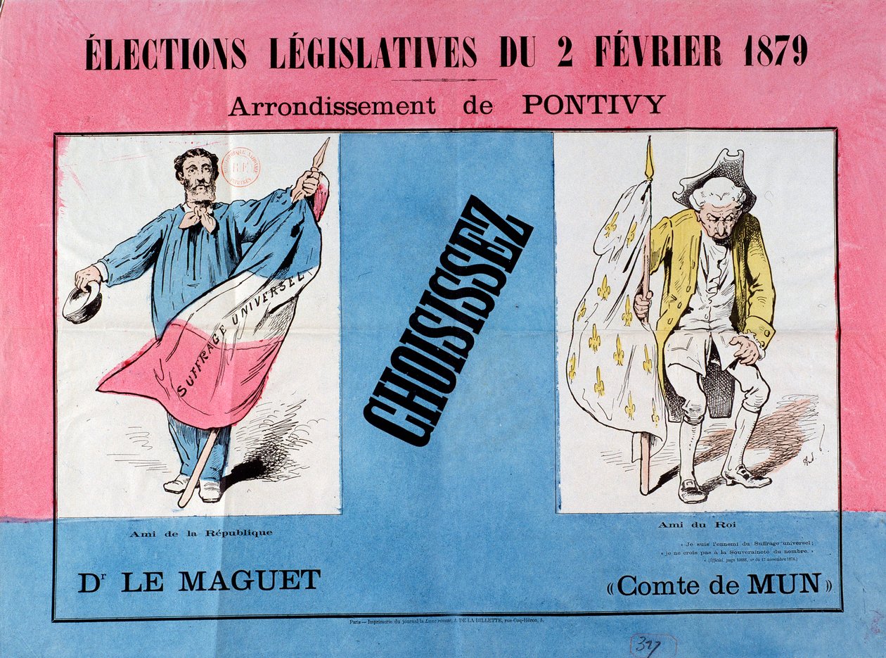 Tredje Republik: plakat for parlamentsvalget den 2/02/1879 i Pontivy kommune (Morbihan). Paris. Museum for plakat og reklame af French School