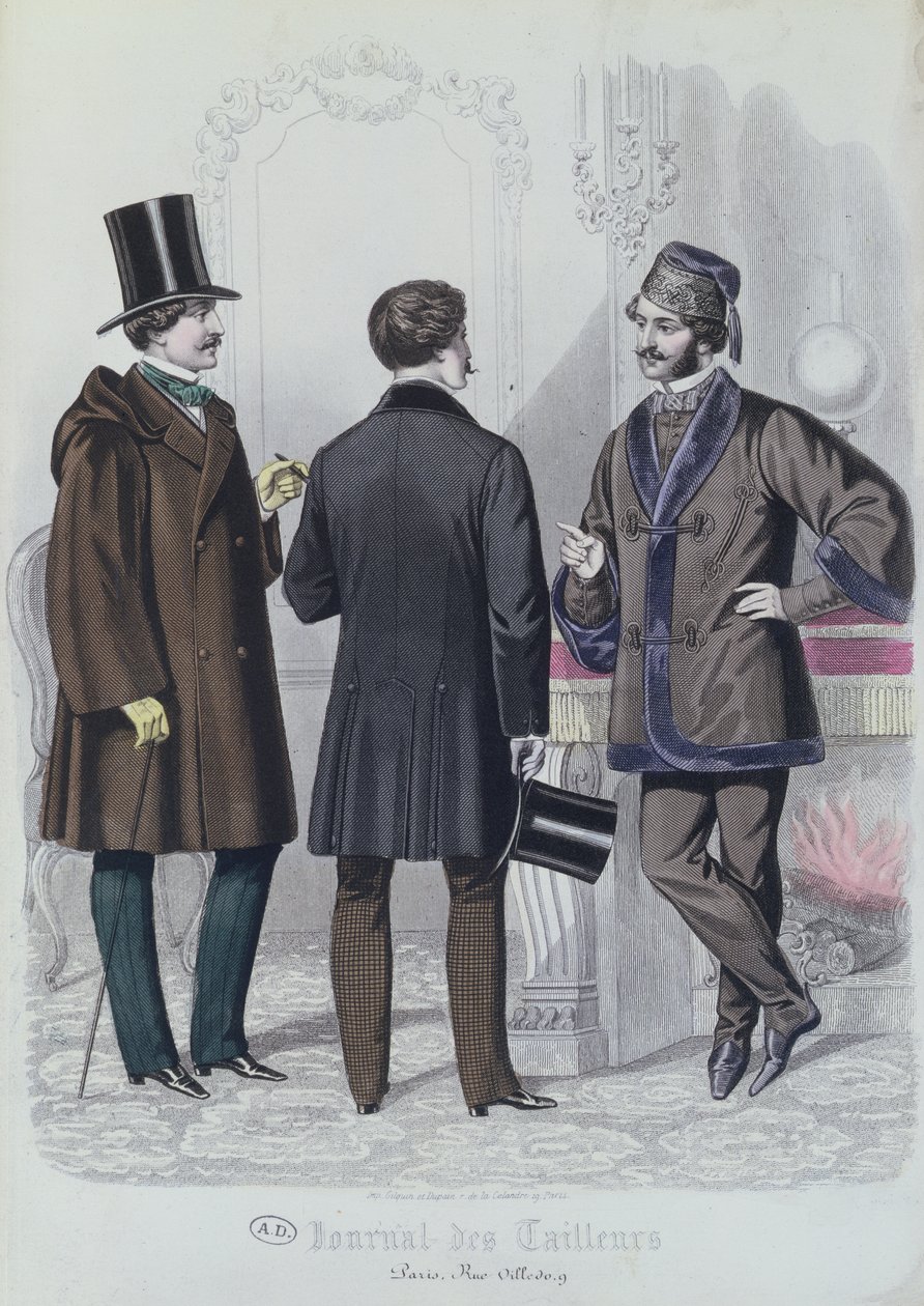 Three Elegant Young Men, december, 1856 (farvegravering) af French School