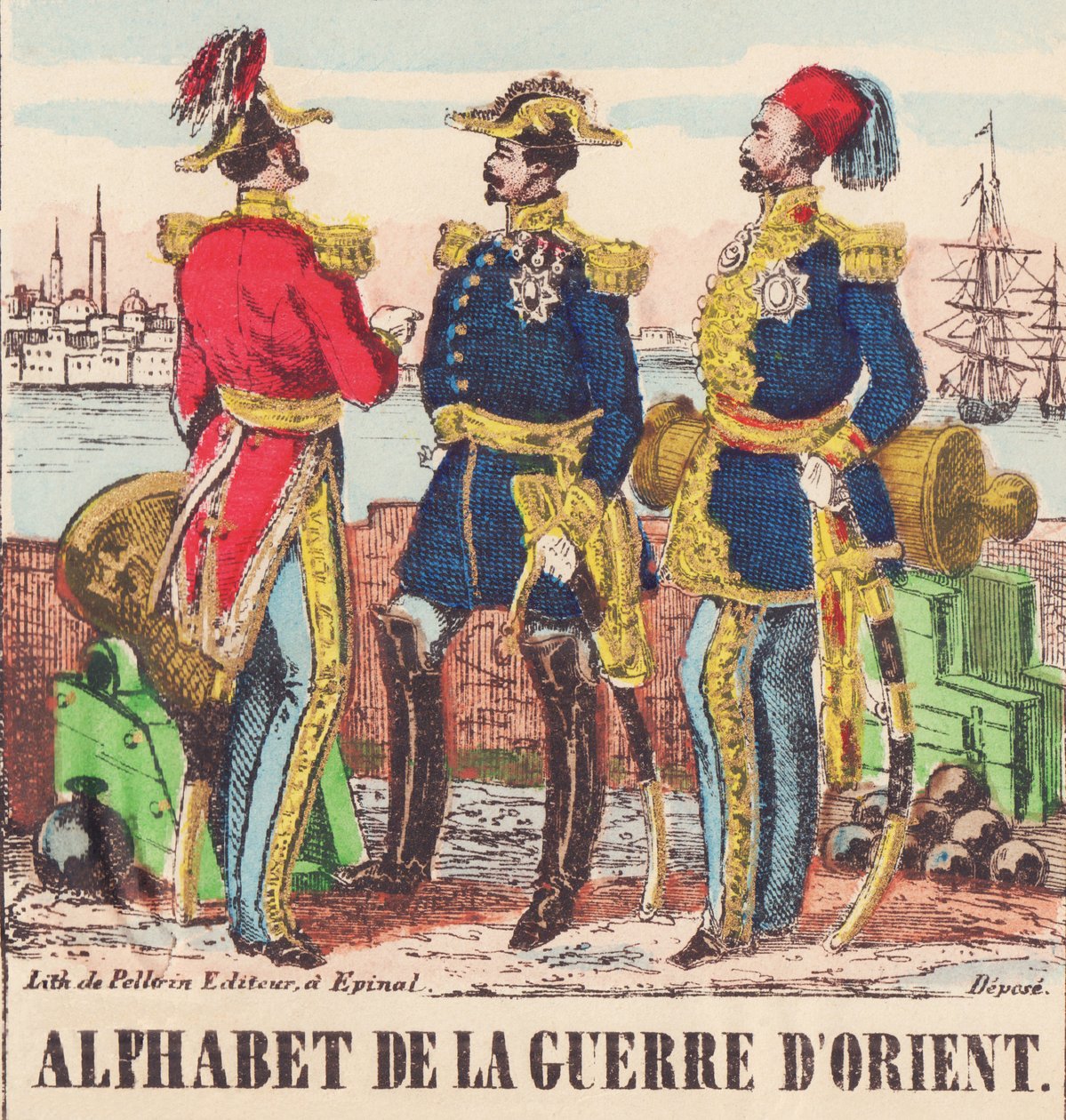 Tre generaler: Lord Raglan, chefgeneral for den engelske hær, Pélissier, general for den franske hær og Omer-Pasha, chefgeneral for den tyrkiske hær af French School