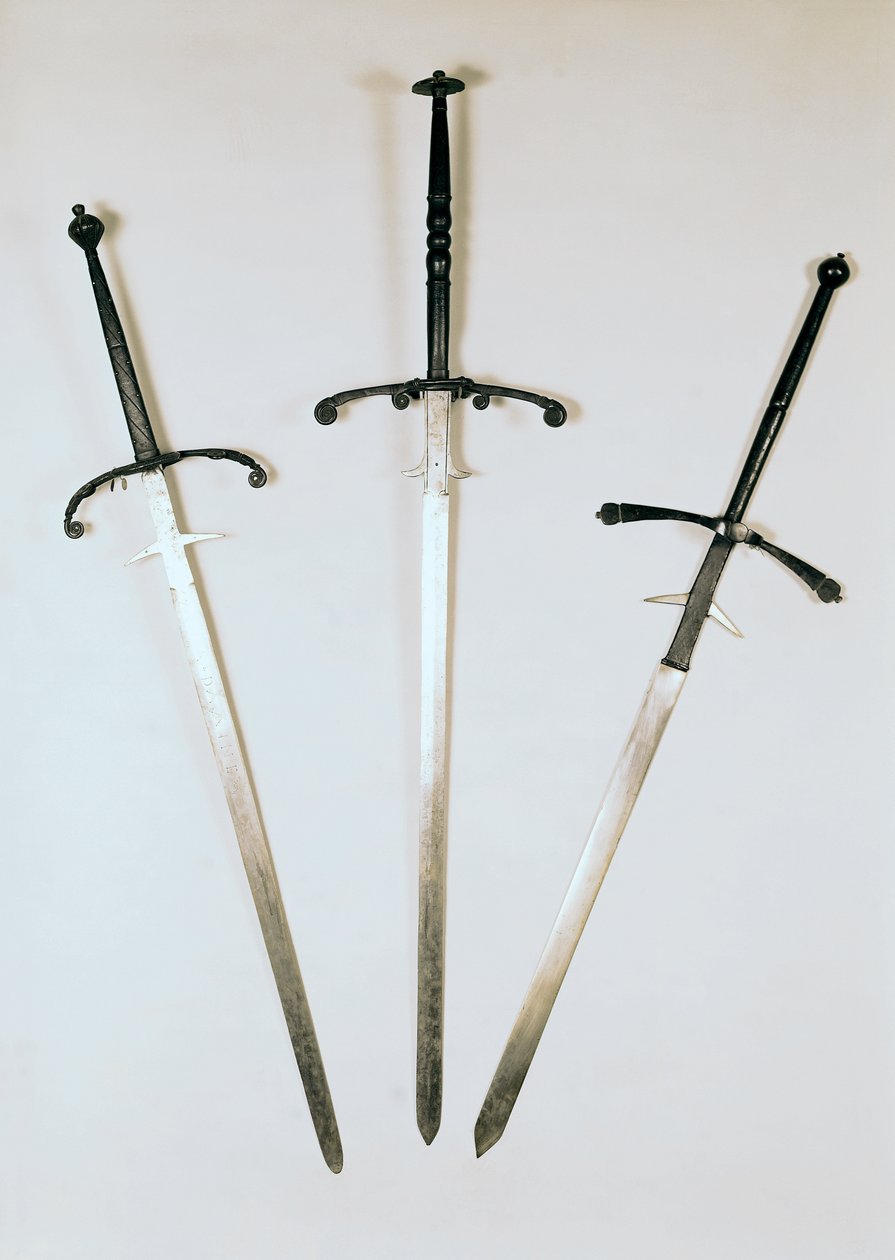 Tre tohåndssværd, 1570 (metal) af French School