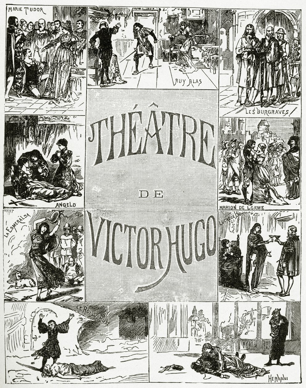 Victor Hugos teater, 1800-tallet (bw-gravering) af French School