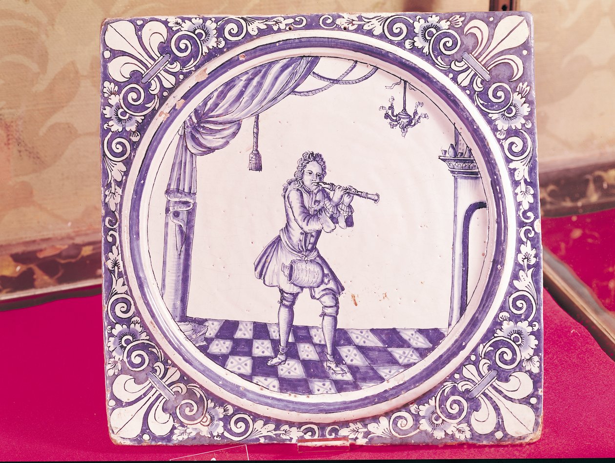 Flise forestillende en klarinettist, 1706 (fajance) af French School