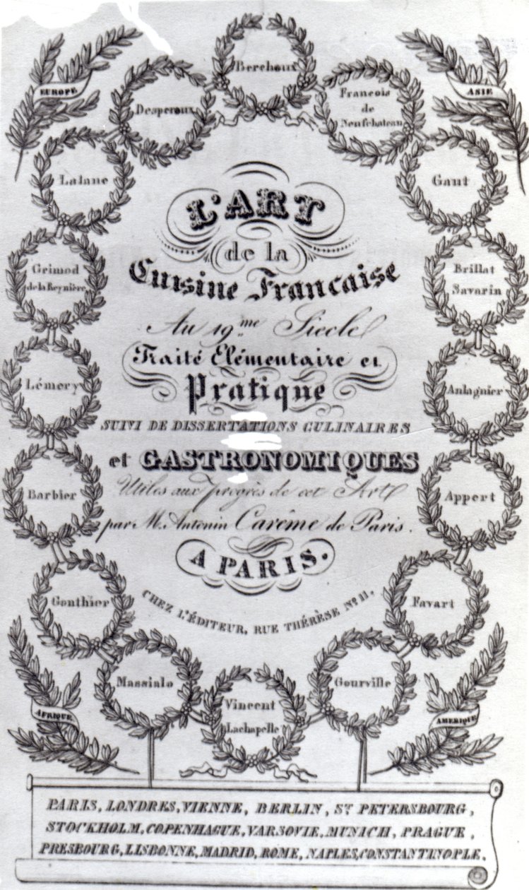 Titelside til LArt de la Cuisine Francaise vol. III af Antonin Careme, udgivet 1834 (trykt papir) af French School